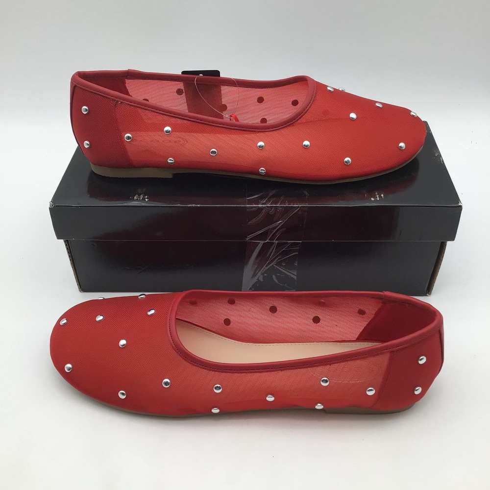 Scoop Womens Red Mesh Studded Ballet Flats Memory Foam WMSP26AM842E Size 11 NEW